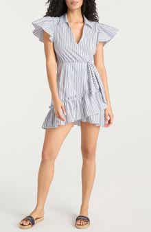 Cinq à Sept Lila Stripe Asymmetric Ruffle Minidress