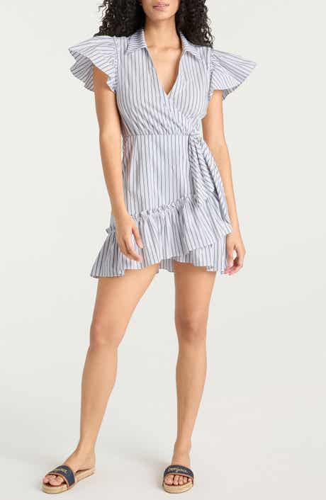 Cinq à Sept Lila Stripe Asymmetric Ruffle Minidress