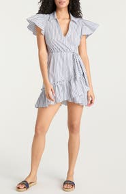 Cinq à Sept Lila Stripe Asymmetric Ruffle Minidress
