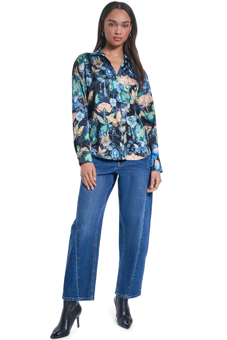 Oversized Long Sleeve Shirt, Alternate, color, BLACK/ MULTI