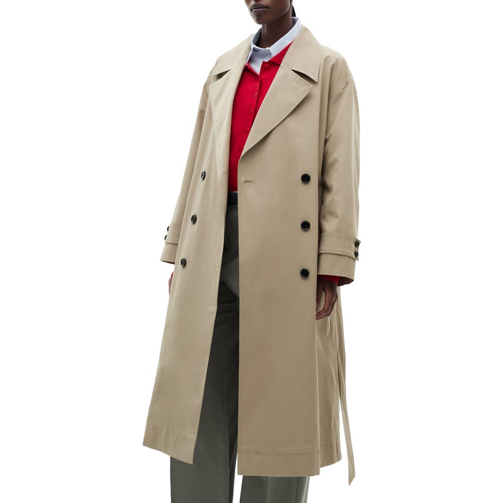 Mango Oversize Tie Waist Double Breasted Trench Coat In Khaki