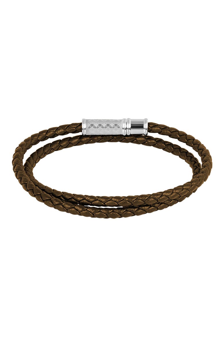 Men's Clover Leather Double Wrap Bracelet, Alternate, color, BROWN
