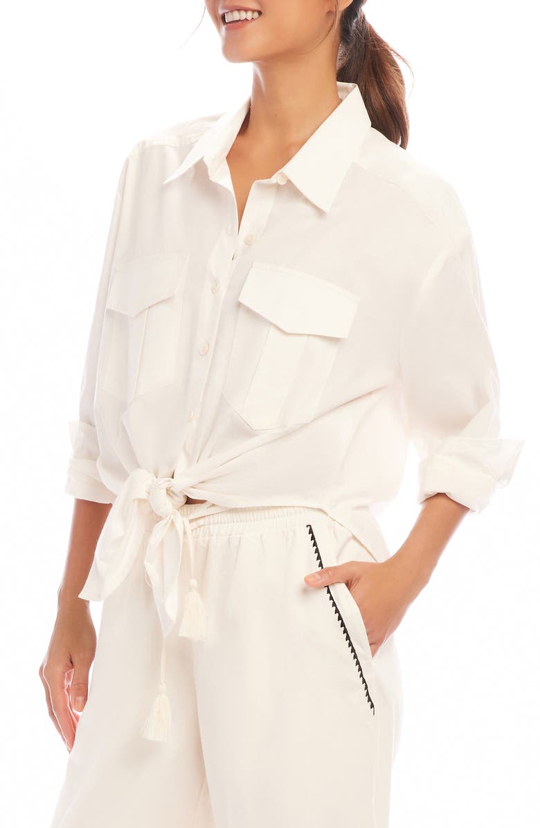 Karen Kane Tie Front Button-Up Shirt, Alternate, color, Cream