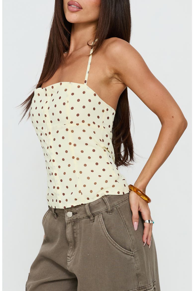 Bon Bon Dot Halter Top, Alternate, color, YELLOW / BROWN POLKA