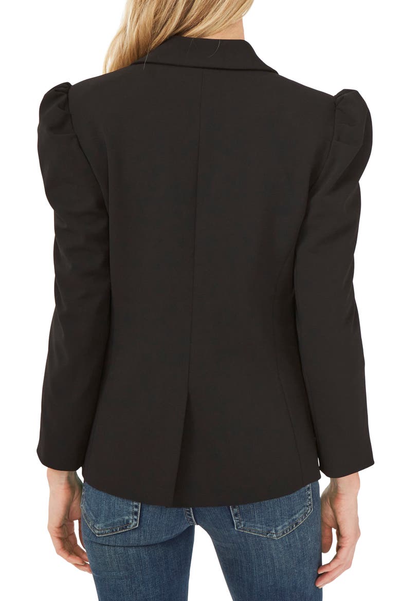 Puff Shoulder Open Front Ponte Blazer, Alternate, color, RICH BLACK