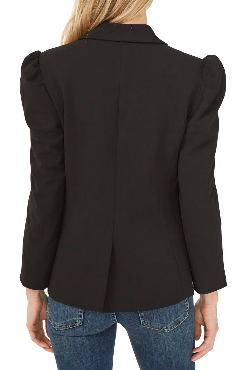 CeCe Puff Shoulder Open Front Ponte Blazer, Alternate, color, Rich Black