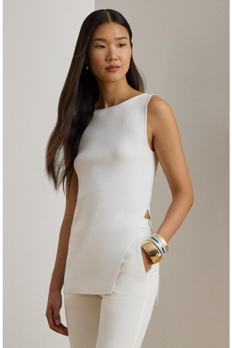 Sleeveless Side Slit Tunic, Alternate, color, WHITE