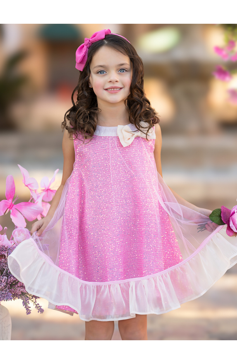 Mia Belle Girls Girls Glittery  Bow Sequin Ruffle Dress, Alternate, color, Pink