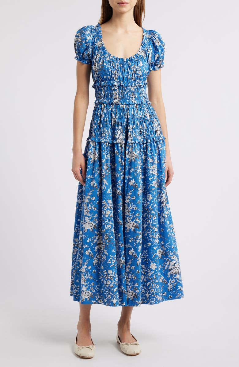 DÔEN Leanne Floral Cotton Voile Midi Dress, Main, color, Jardins De La Fontaine