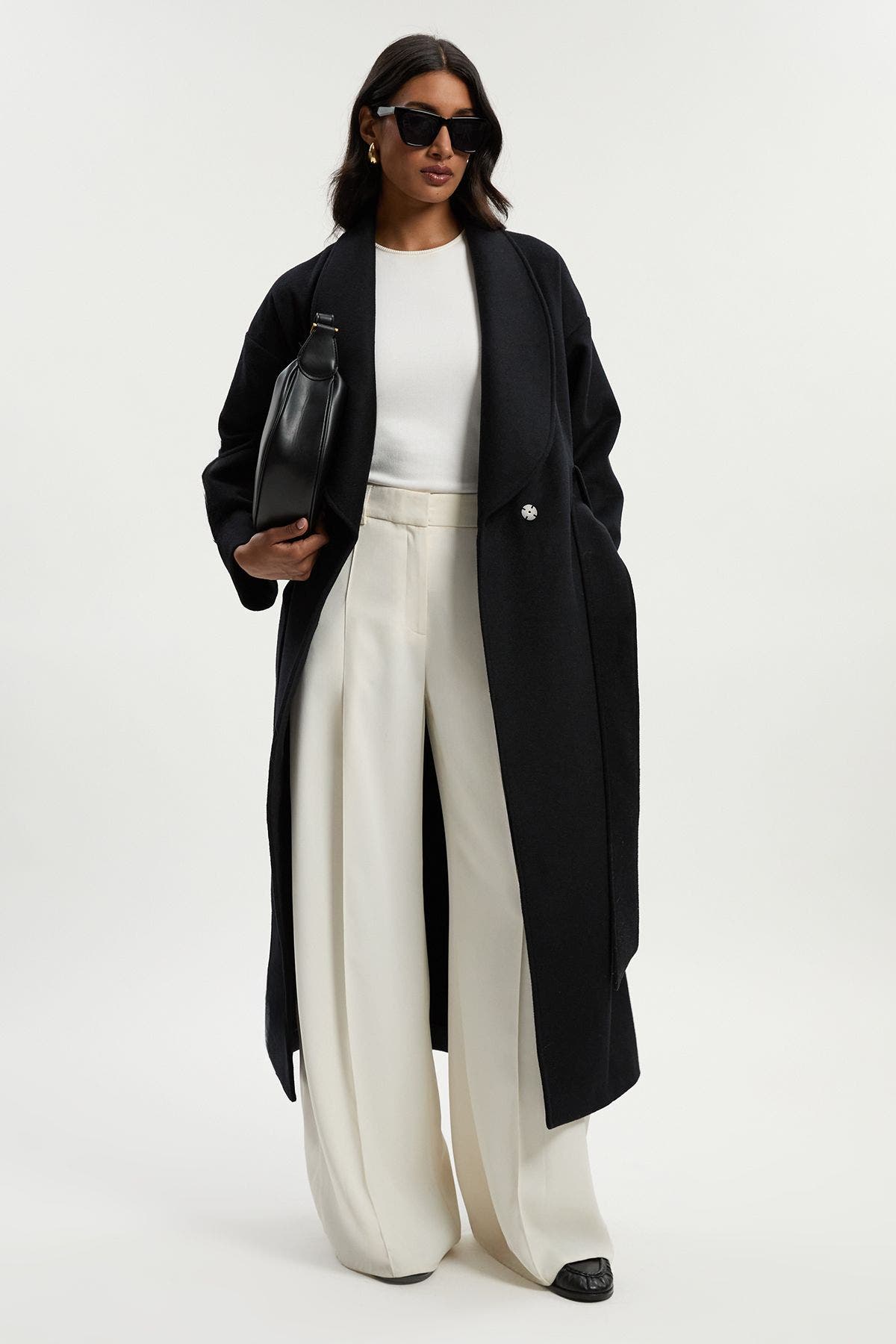 Karen Millen Brushed Wool Wrap Tailored Maxi Coat In Black