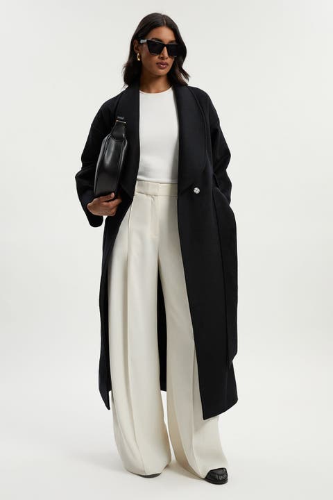 Brushed Wool Wrap Tailored Maxi Coat