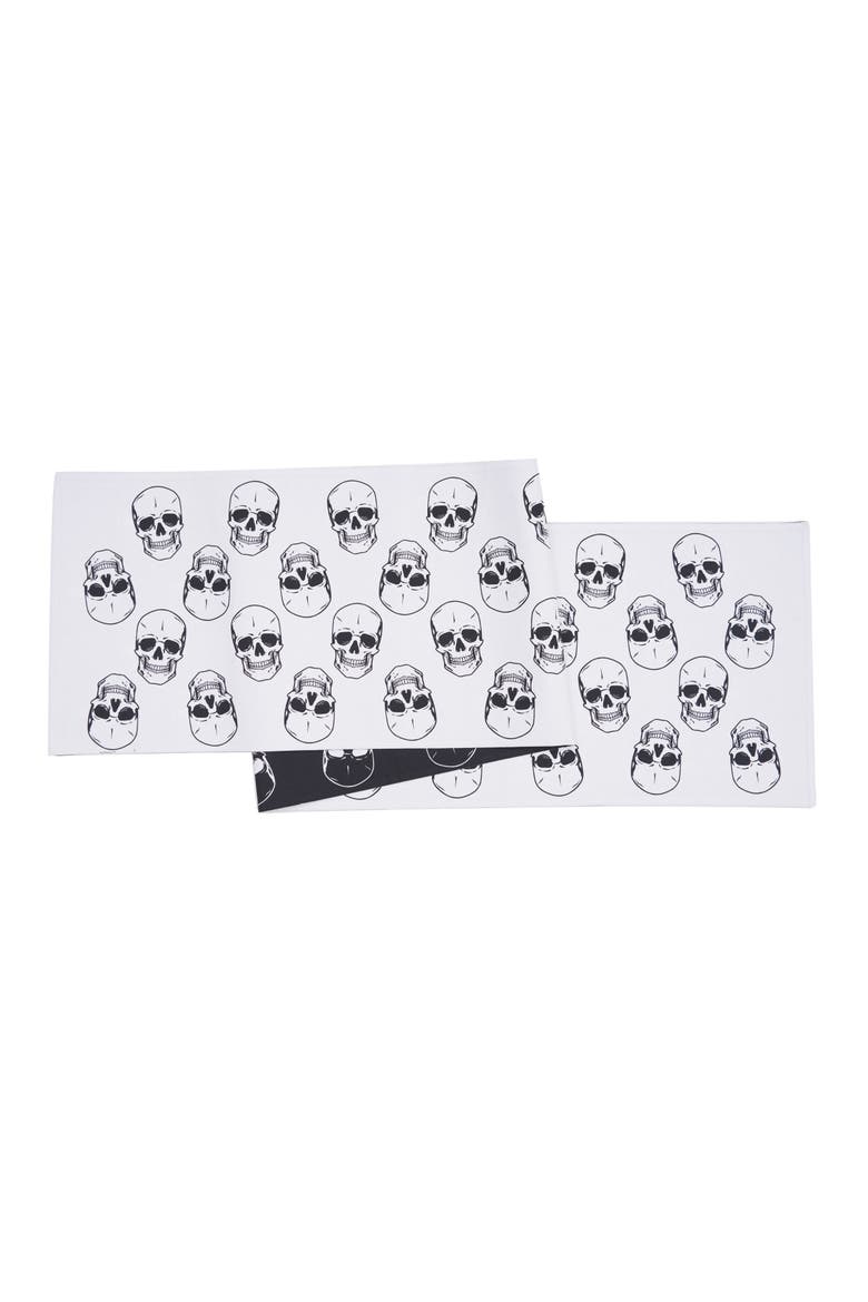 Skeleton Skulls Pattern Halloween Reversible Decorative Table Runner 14" x 72", Alternate, color, White