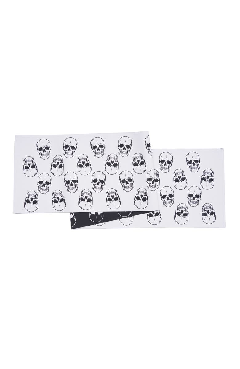 C&F Home Skeleton Skulls Pattern Halloween Reversible Decorative Table Runner 14" x 72", Alternate, color, White
