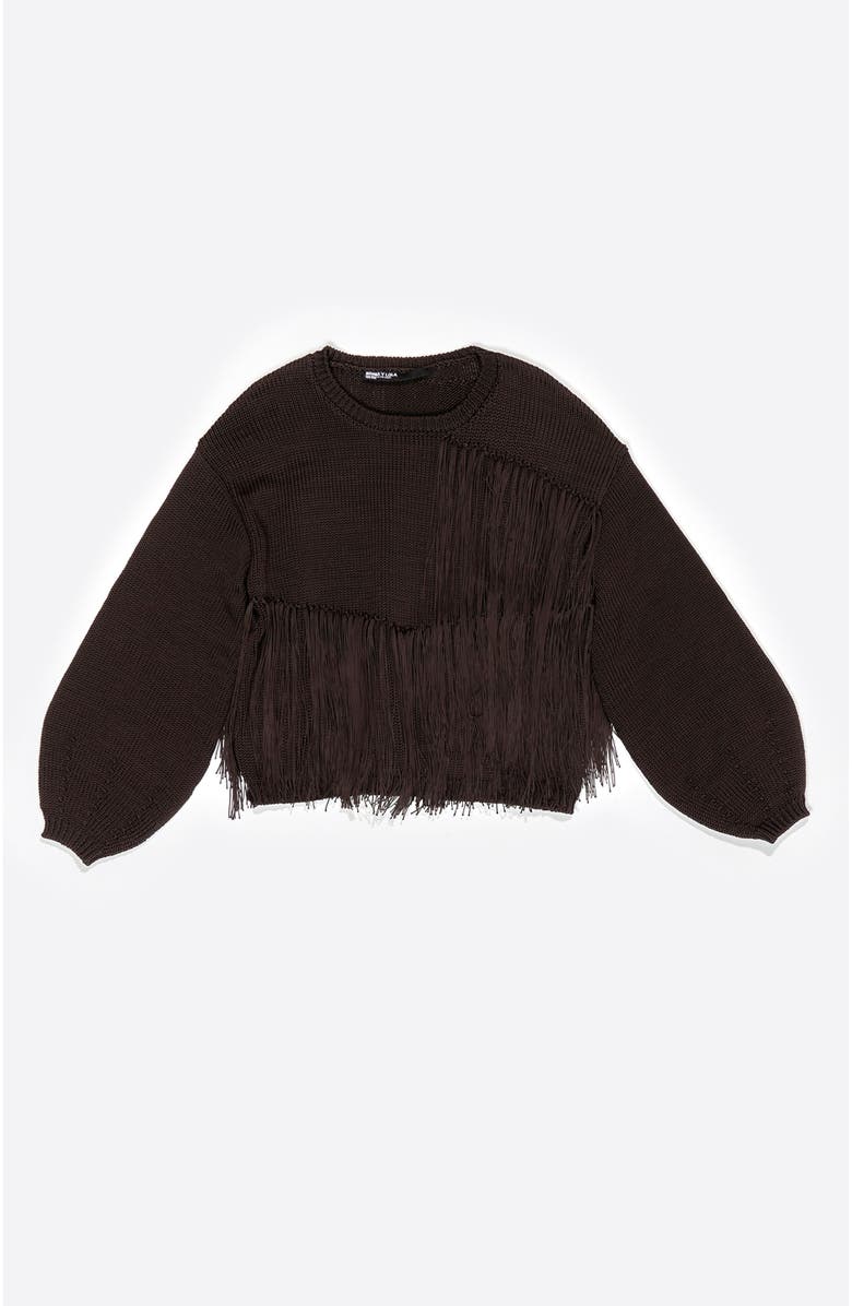 Bimba y Lola Fringed Balloon Sweater, Alternate, color, Brown