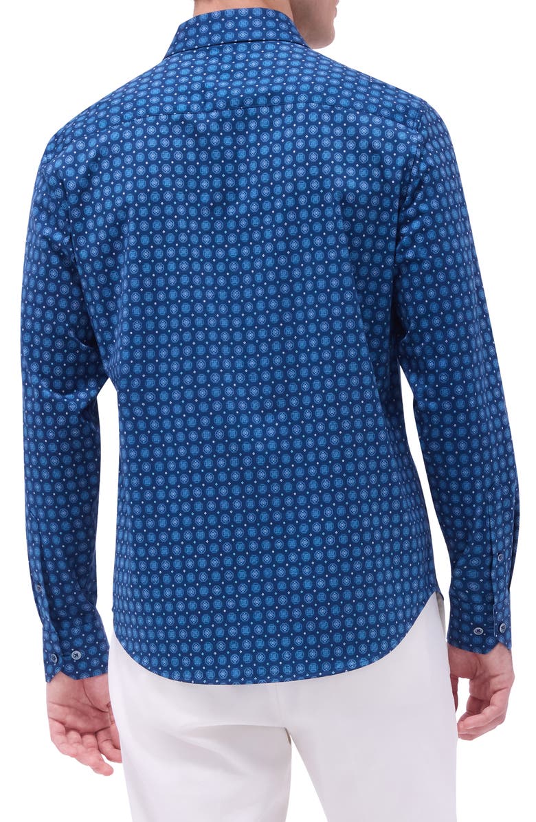 Bugatchi Jimmy OoohCotton<sup>®</sup> Medallion Print Button-Up Shirt, Alternate, color, Indigo