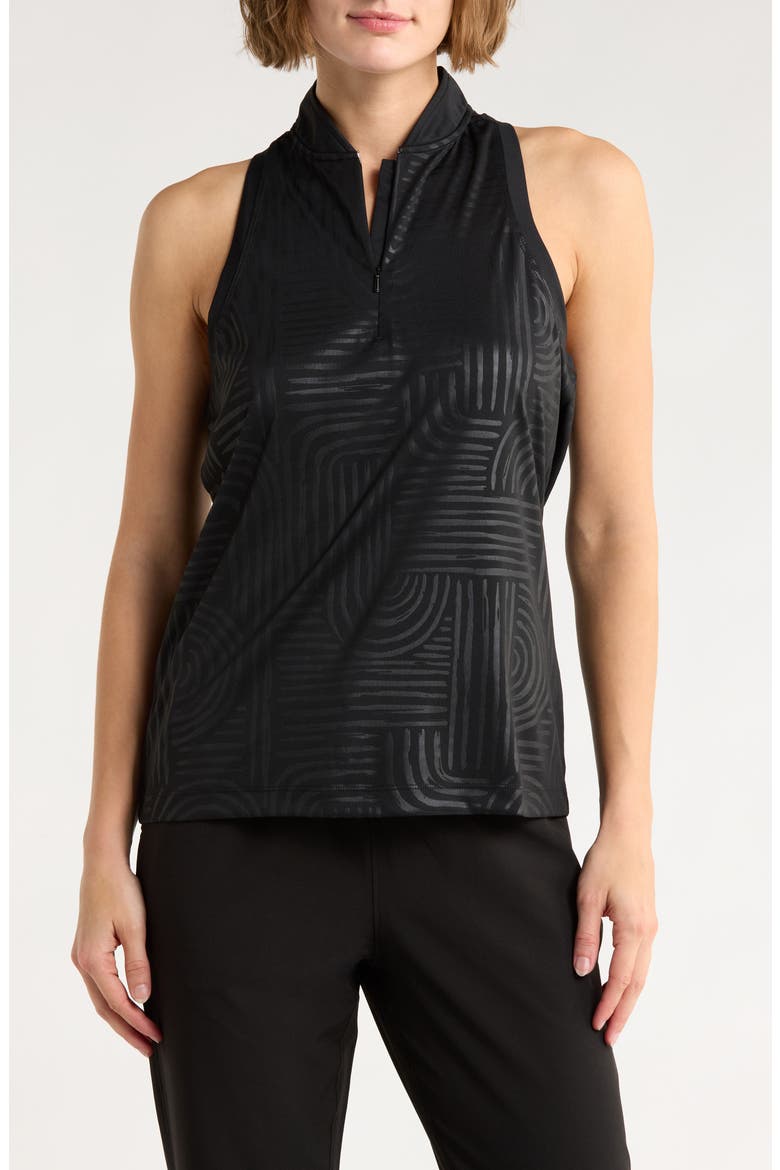 Jordyn Sleeveless Half Zip Knit Polo, Main, color, BLACK