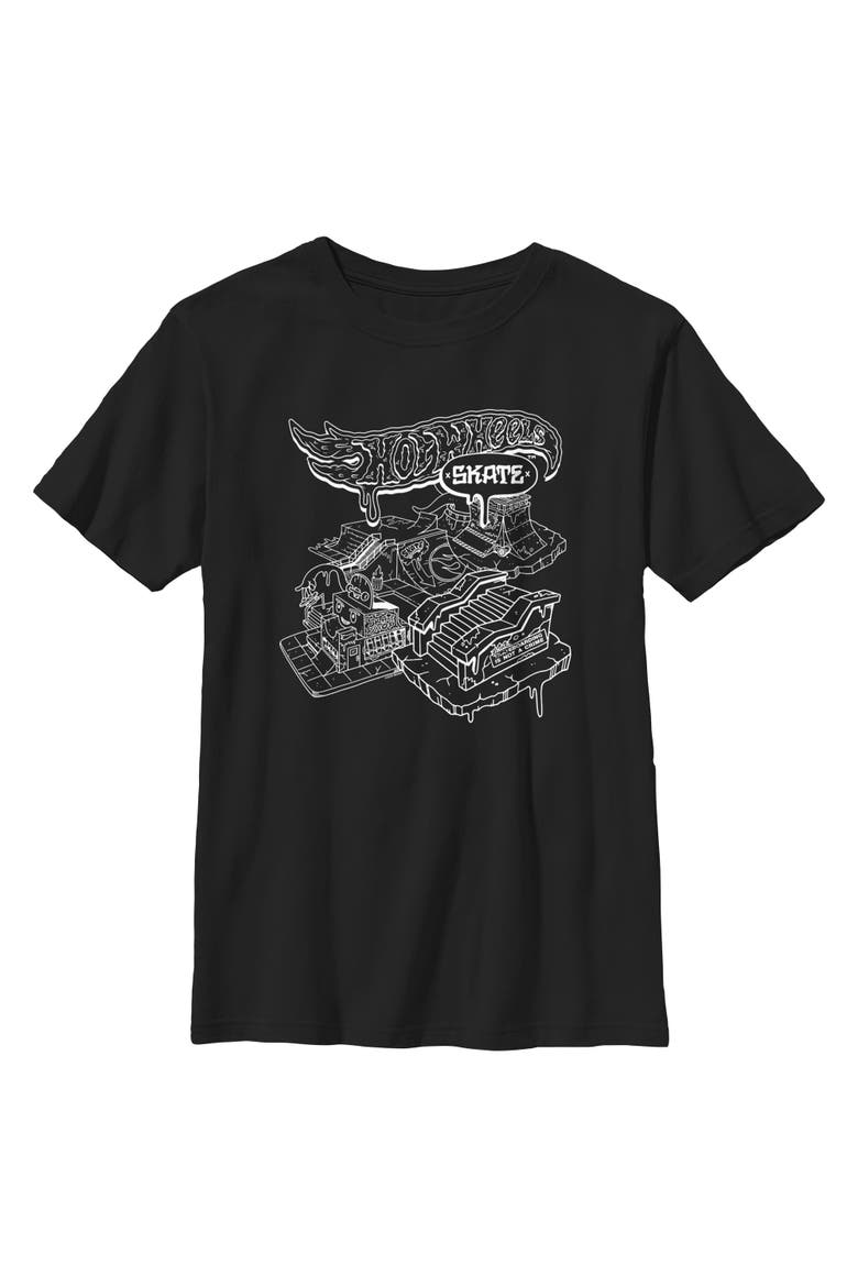Boy's Hot Wheels Skateboarding Park Outline  Graphic T-Shirt, Main, color, Black