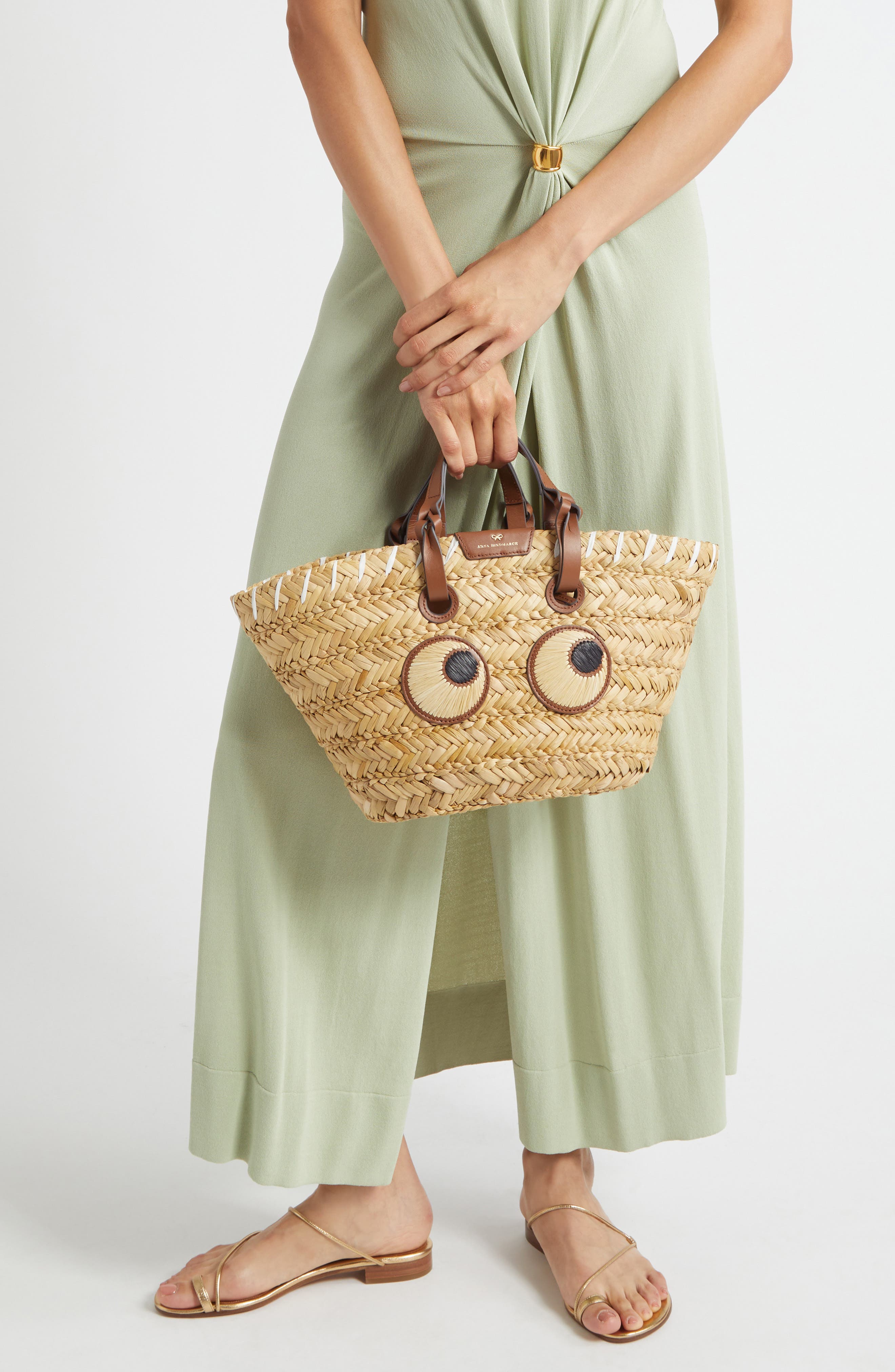 Anya Hindmarch Small Eyes Seagrass Basket Tote, Alternate, color, Natural