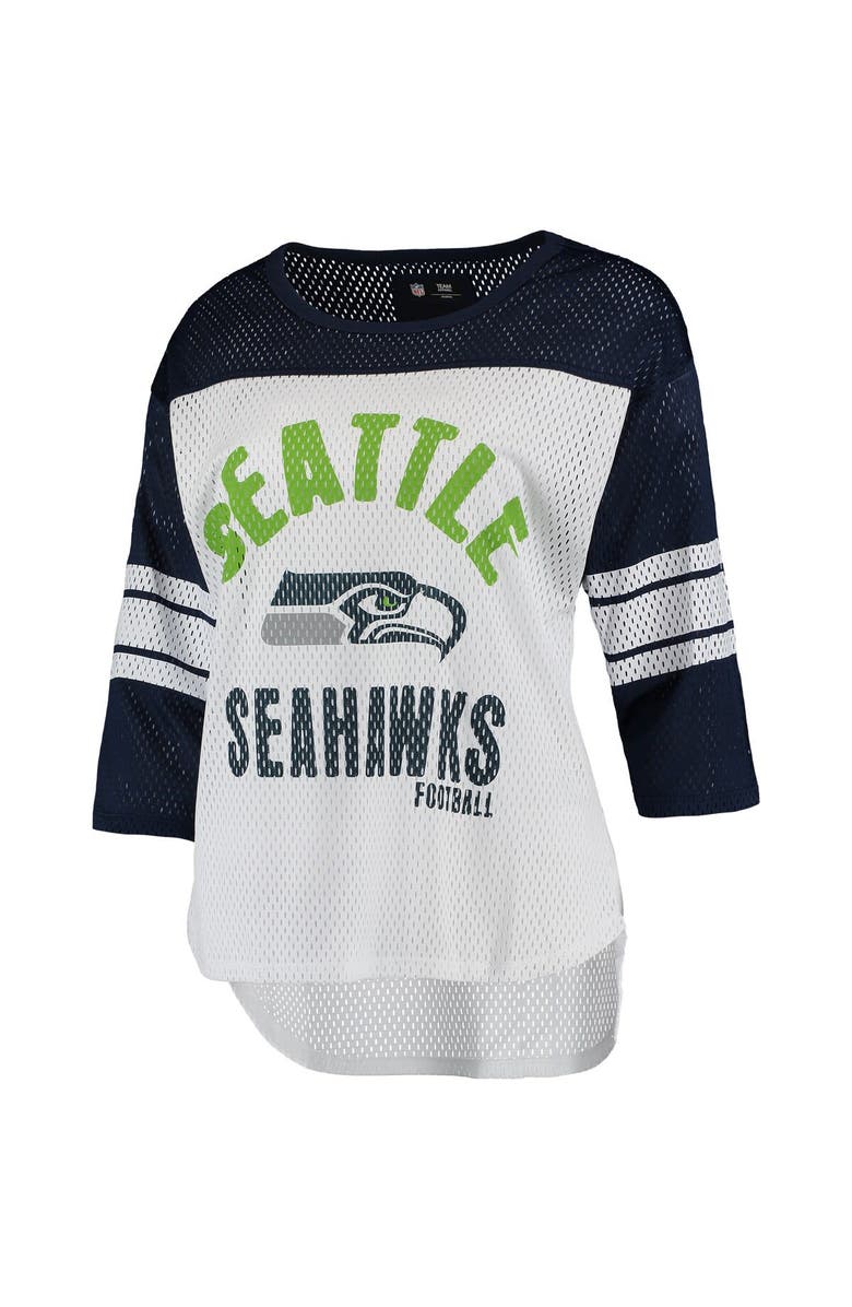 G-III 4HER BY CARL BANKS Women's G-III 4Her by Carl Banks White/College Navy Seattle Seahawks First Team Three-Quarter Sleeve Mesh T-Shirt, Alternate, color, 