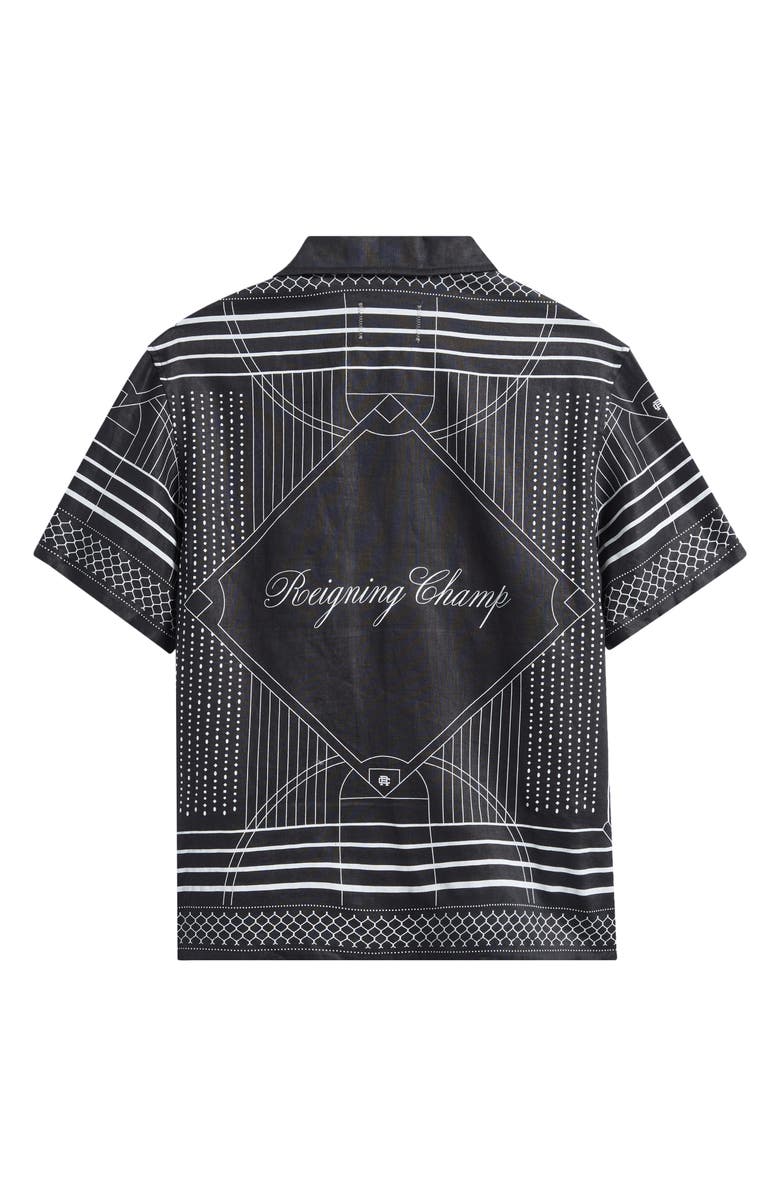 Reigning Champ Arena Relaxed Fit Geo Print Linen Camp Shirt, Alternate, color, Black-White