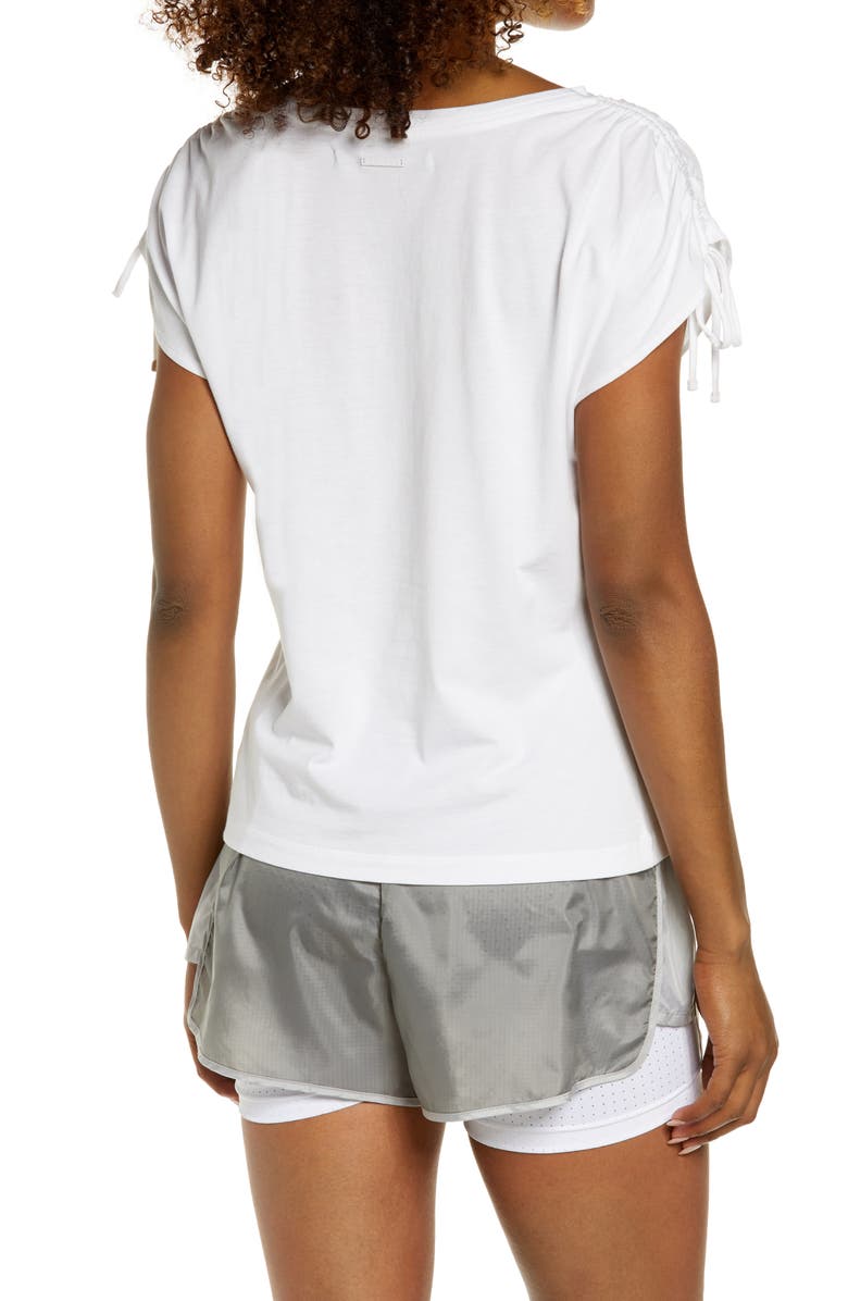 Blanc Noir Ruched Sleeve T-Shirt, Alternate, color, Solid White
