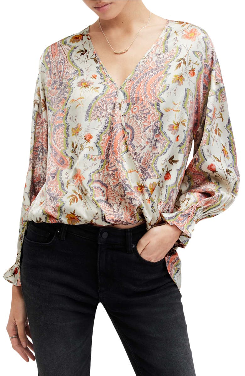 AllSaints Penny Cascade Long Sleeve High-Low Top, Main, color, Spring Green