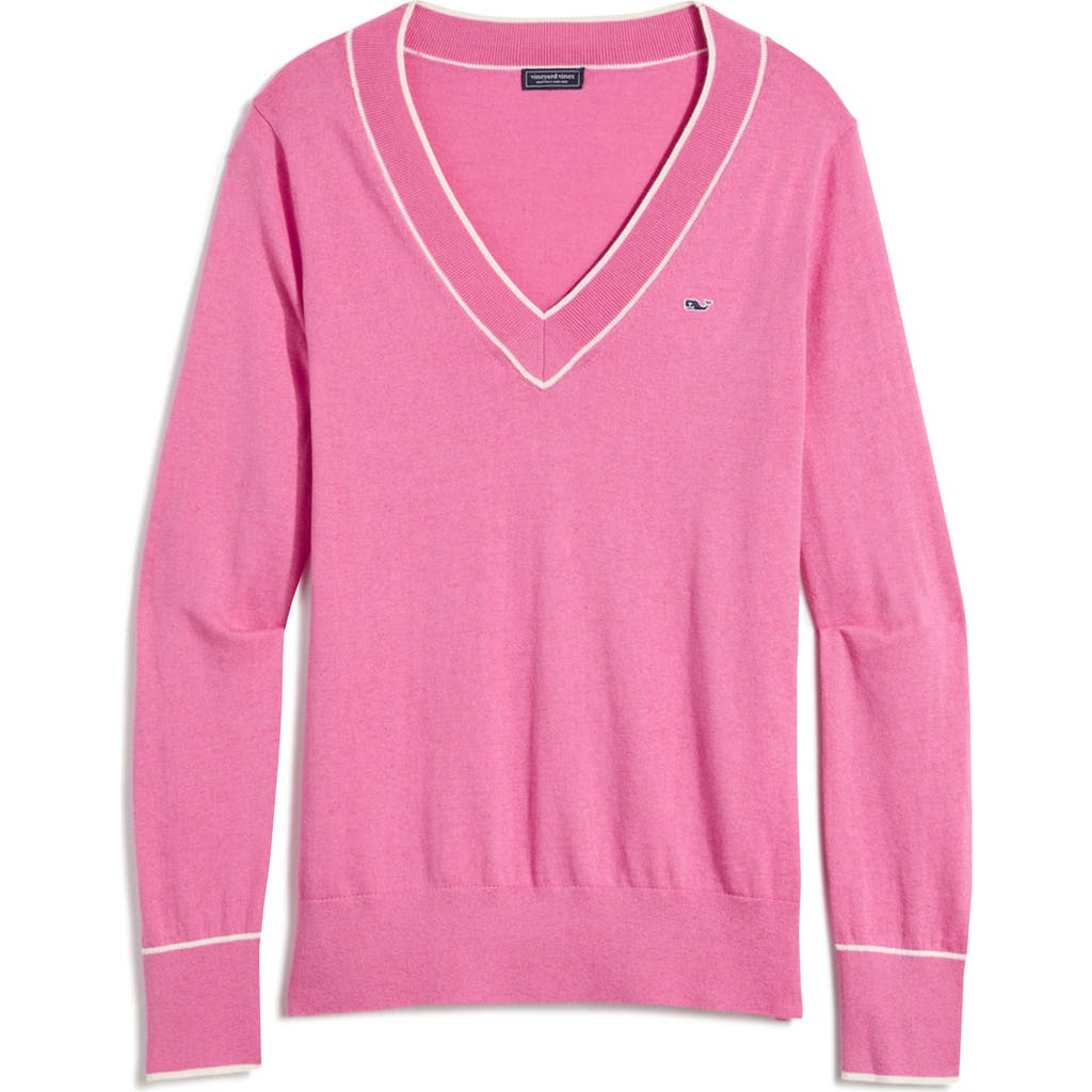 Vineyard Vines Heritage Tipped V-neck Sweater In Black Raspberry