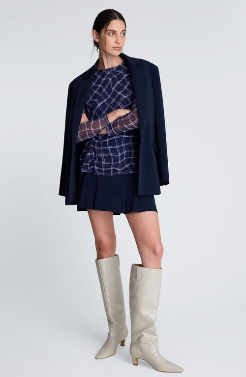 Kenneth Cole Knot Waist Check Top In Blue