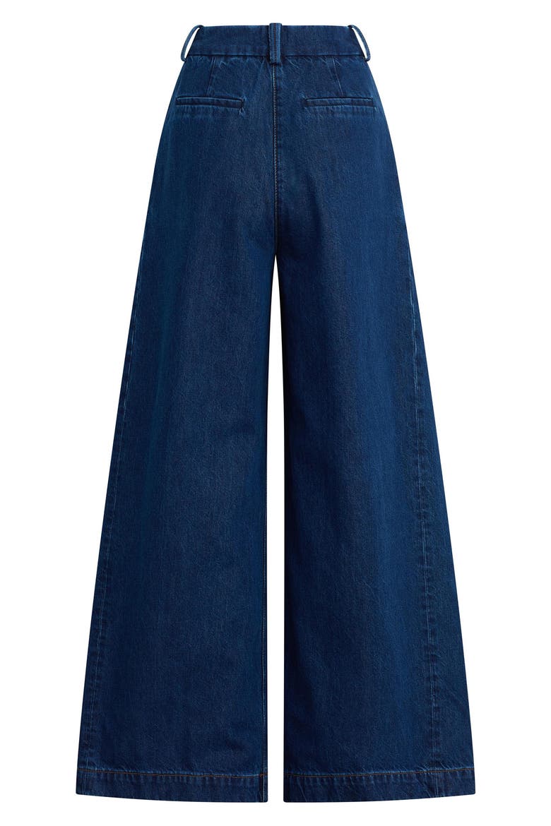 The Petite Pleats High Waist Wide Leg Jeans, Alternate, color, DARK SEA