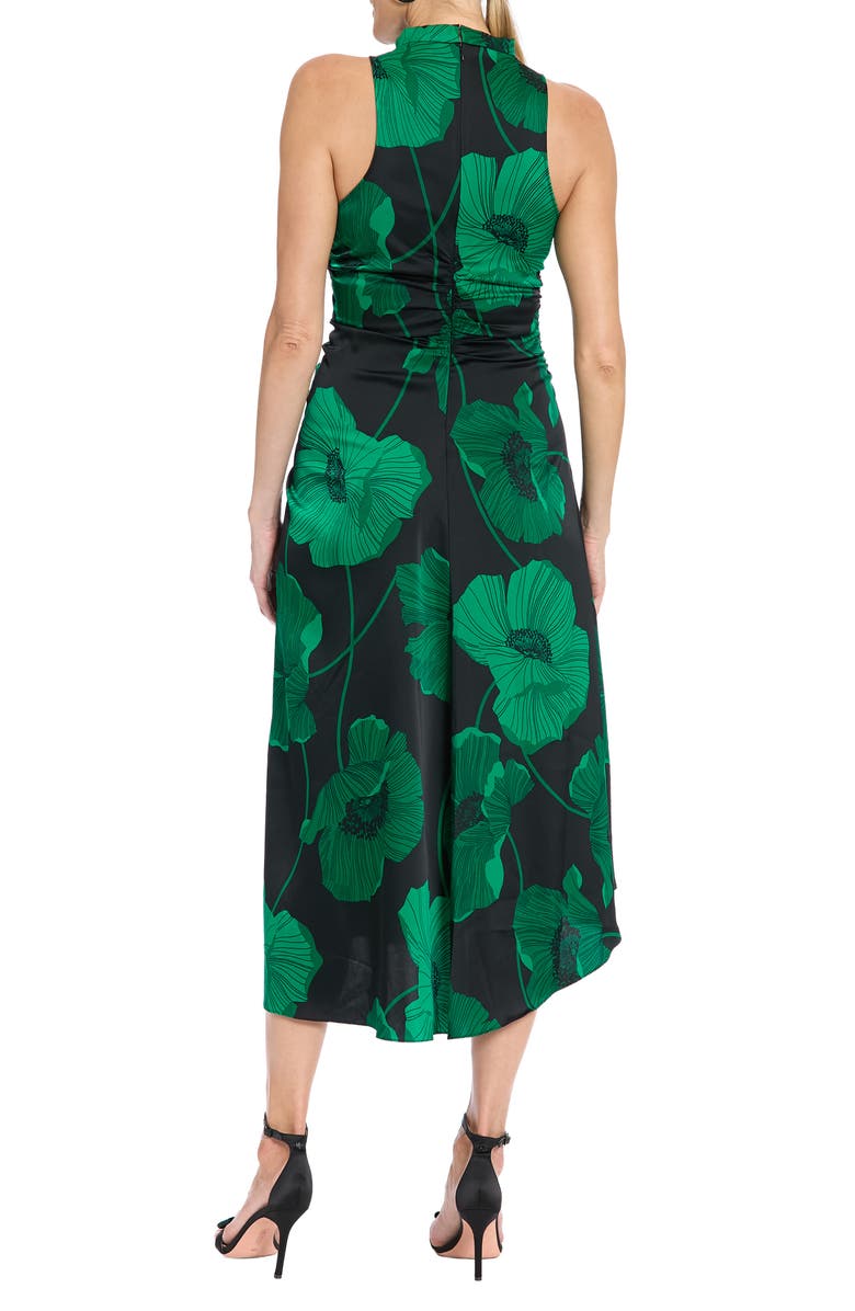 London Times Mock Neck Ruched Asymmetric Dress, Alternate, color, Black/ Ed Green