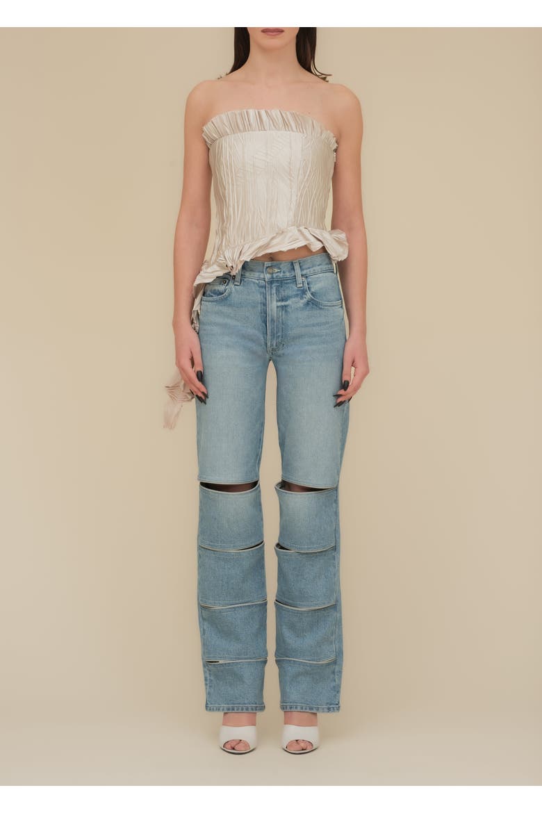 Arcana Slim-Fit Mid-Rise Leather-Trim Jeans, Alternate, color, Indigo