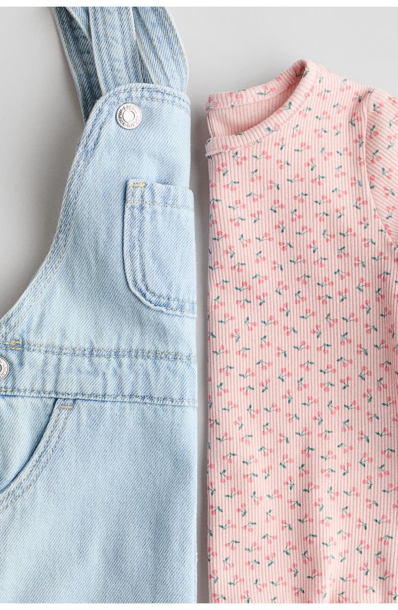 H&M 2-piece Dungarees And Top Set, Alternate, color, Light Denim Blue/Pink