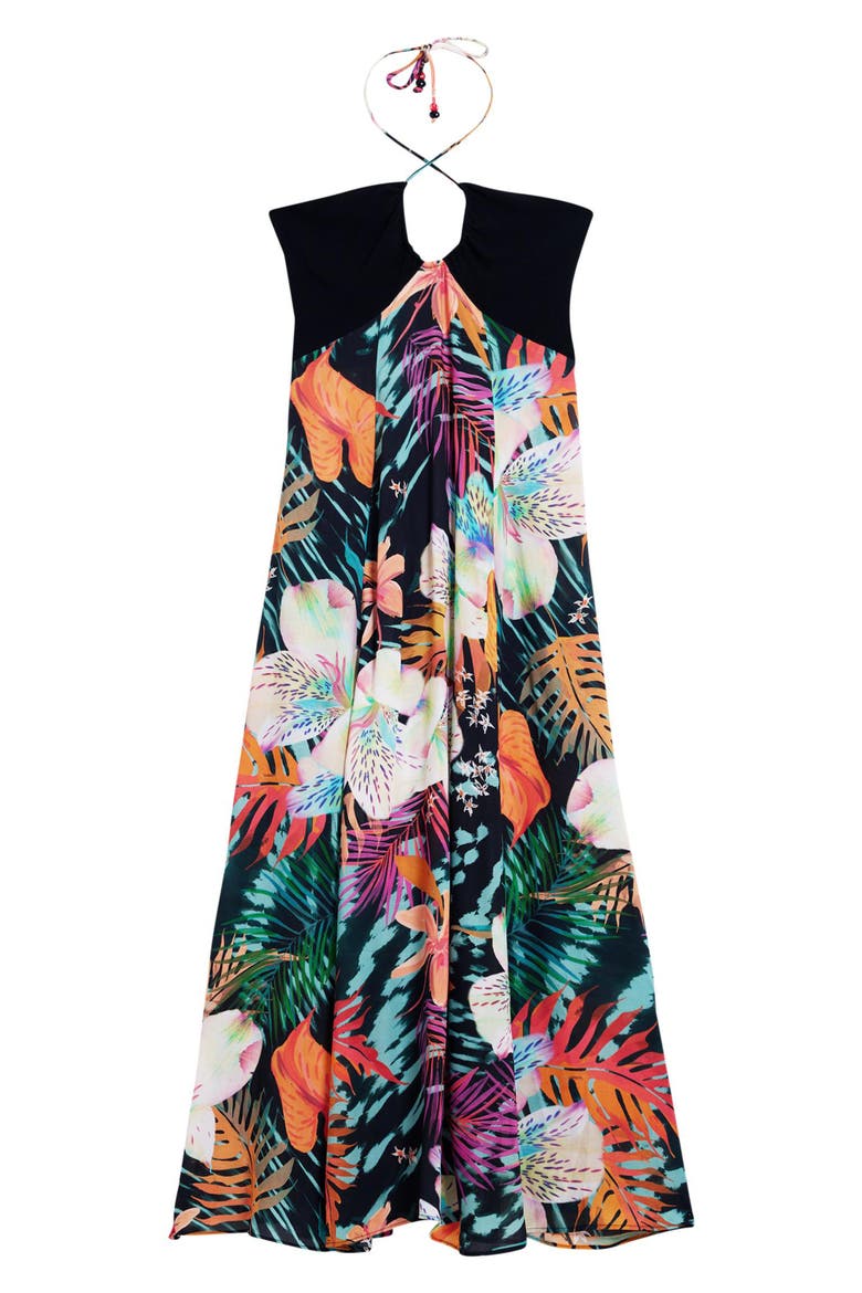 Floral Keyhole Sleeveless Maxi Dress, Alternate, color, BLACK