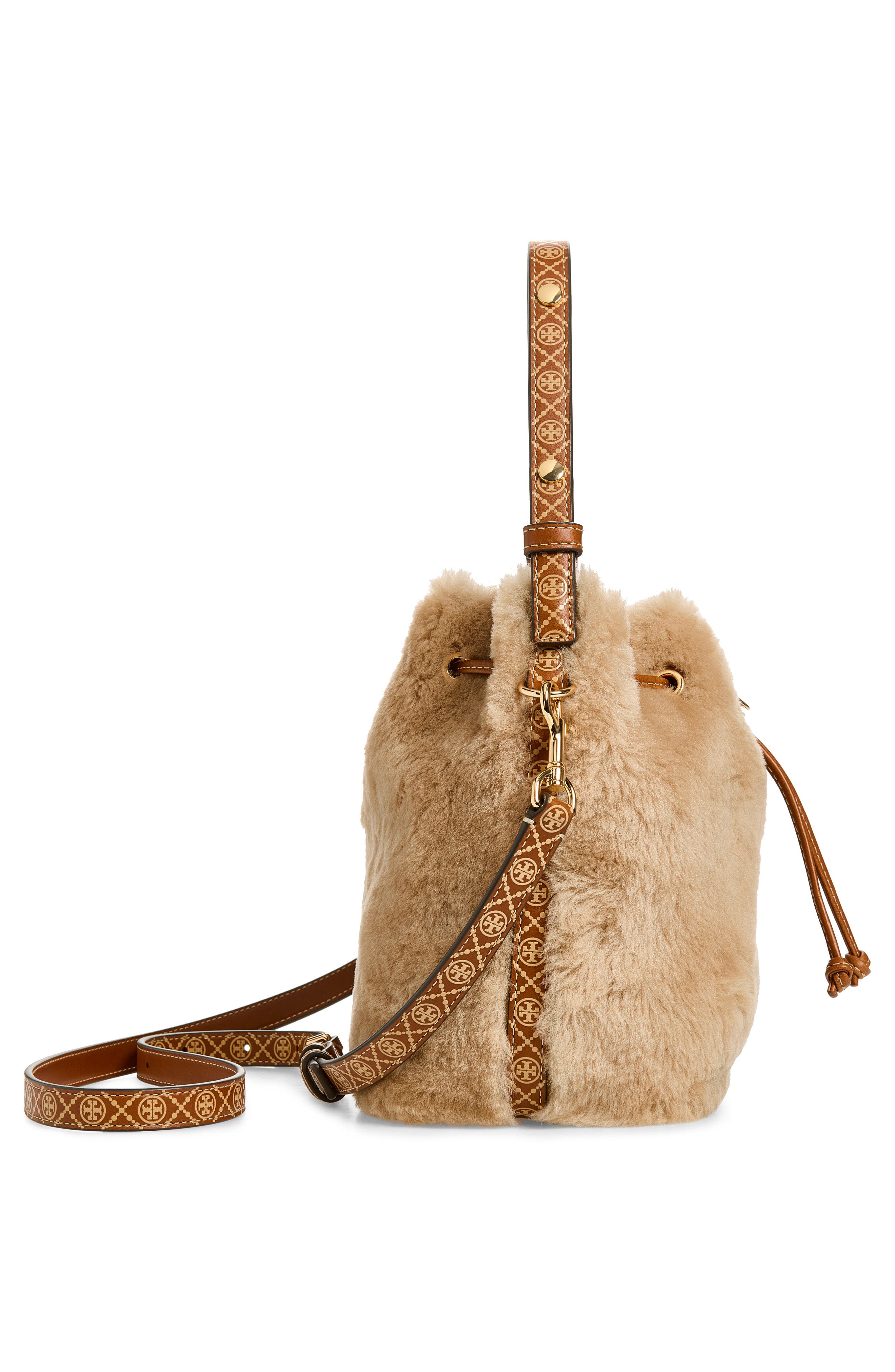T Monogram Genuine Shearling Bucket Bag, Alternate, color, TEDDY
