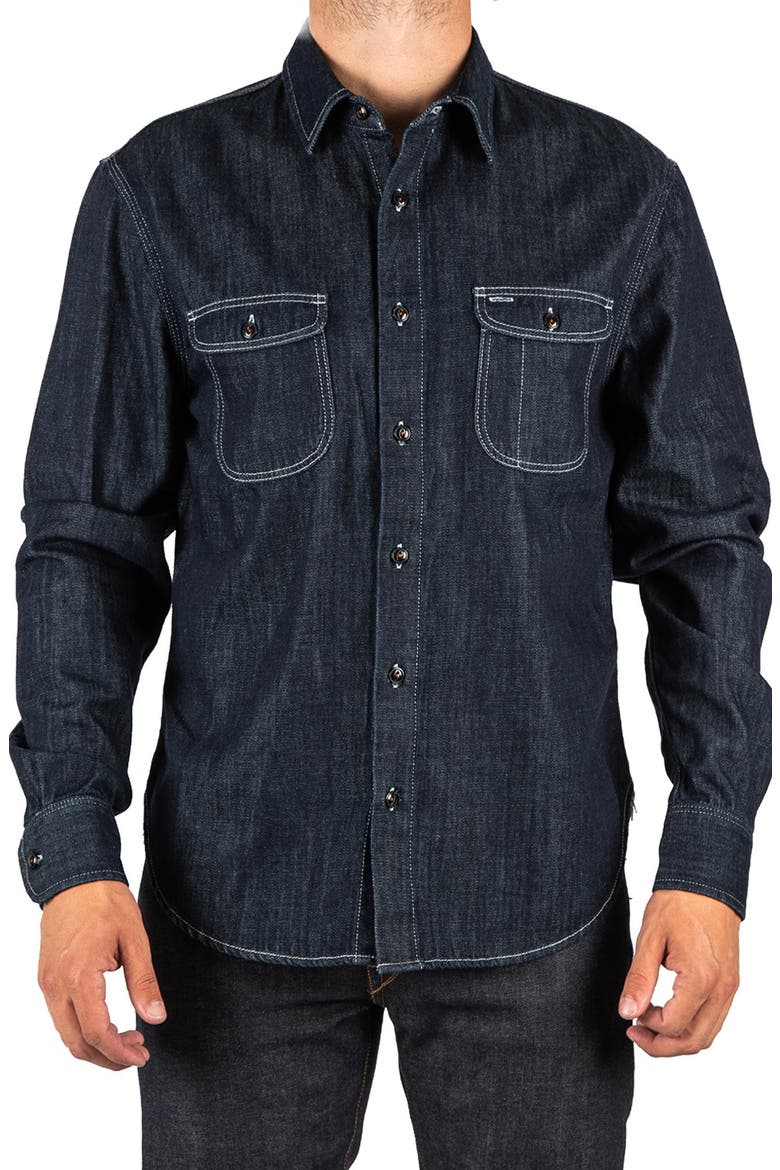 The Brace Denim Button-Up Shirt, Main, color, INDIGO