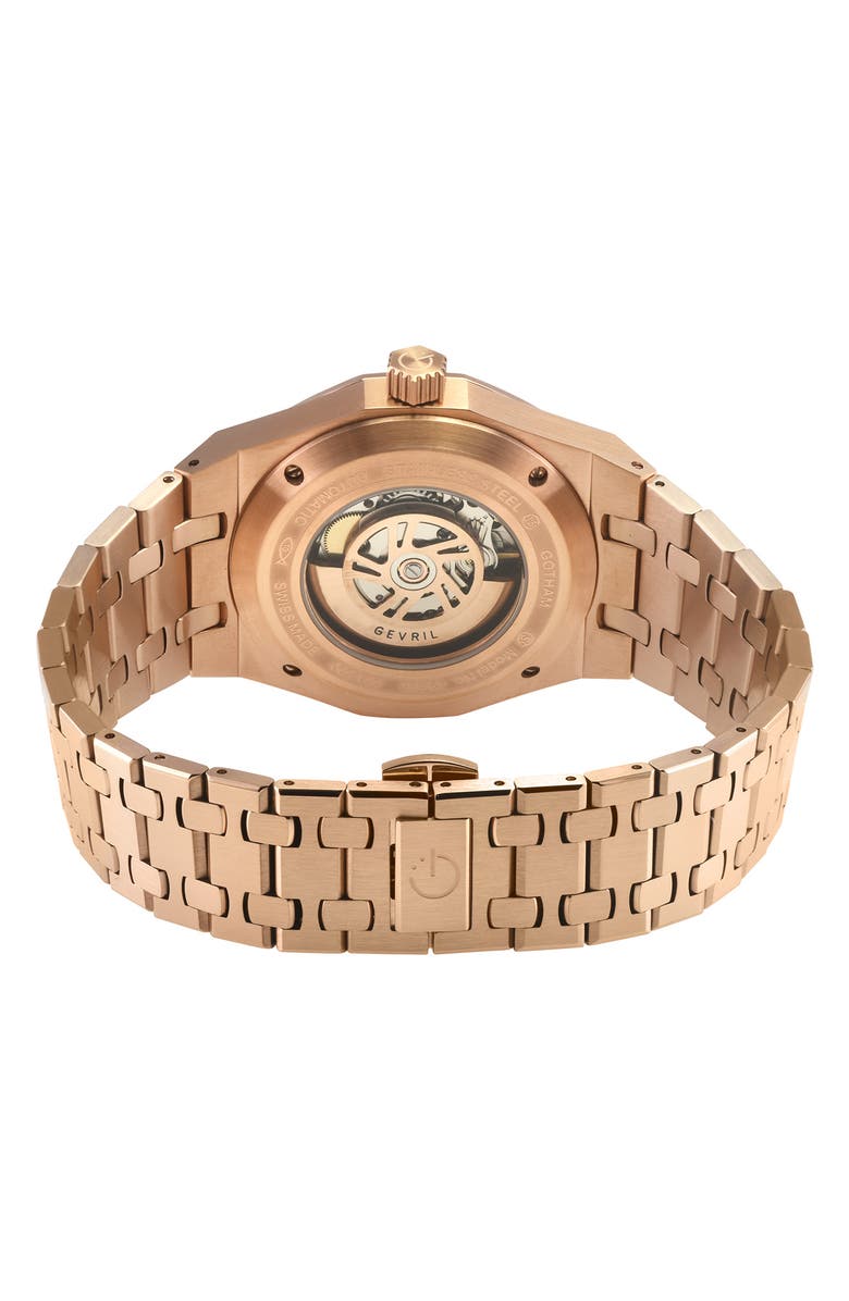 GEVRIL Gotham Bracelet Strap Automatic Watch, 41mm, Alternate, color, Rose Gold