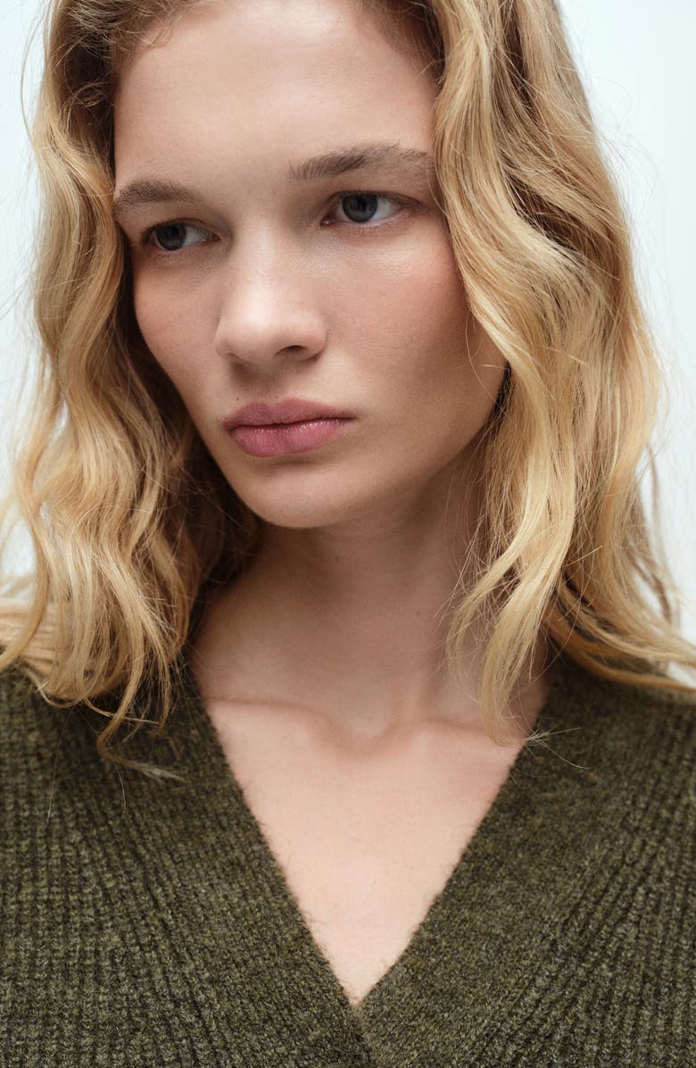 MANGO V-Neck Rib Cardigan, Alternate, color, 