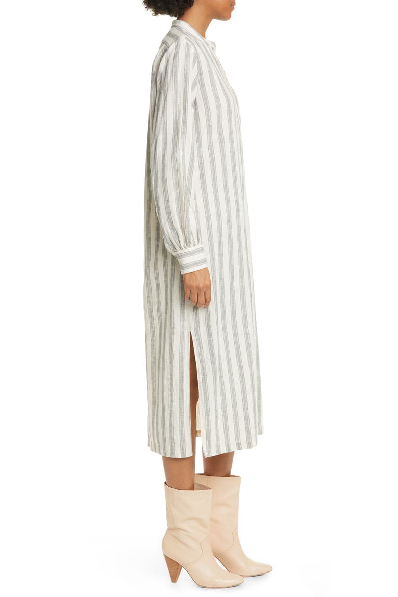 Malia Long Sleeve Stripe Cotton & Linen Midi Dress, Alternate, color, NATURAL/ BLACK STRIPE