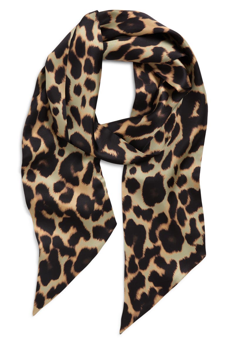Floral Print Silk Skinny Scarf, Alternate, color, LEOPARD