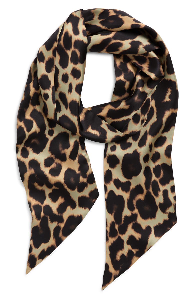 Nordstrom Floral Print Silk Skinny Scarf, Alternate, color, Leopard