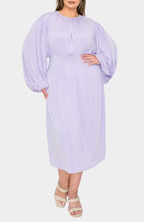 Audrey Gathered Long Sleeve Midi Dress (Plus)