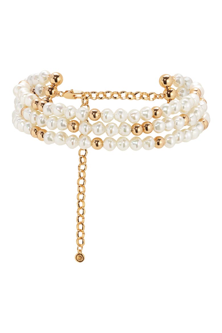 Faux Pearl Beaded Triple Layer Choker Necklace, Main, color, GOLD