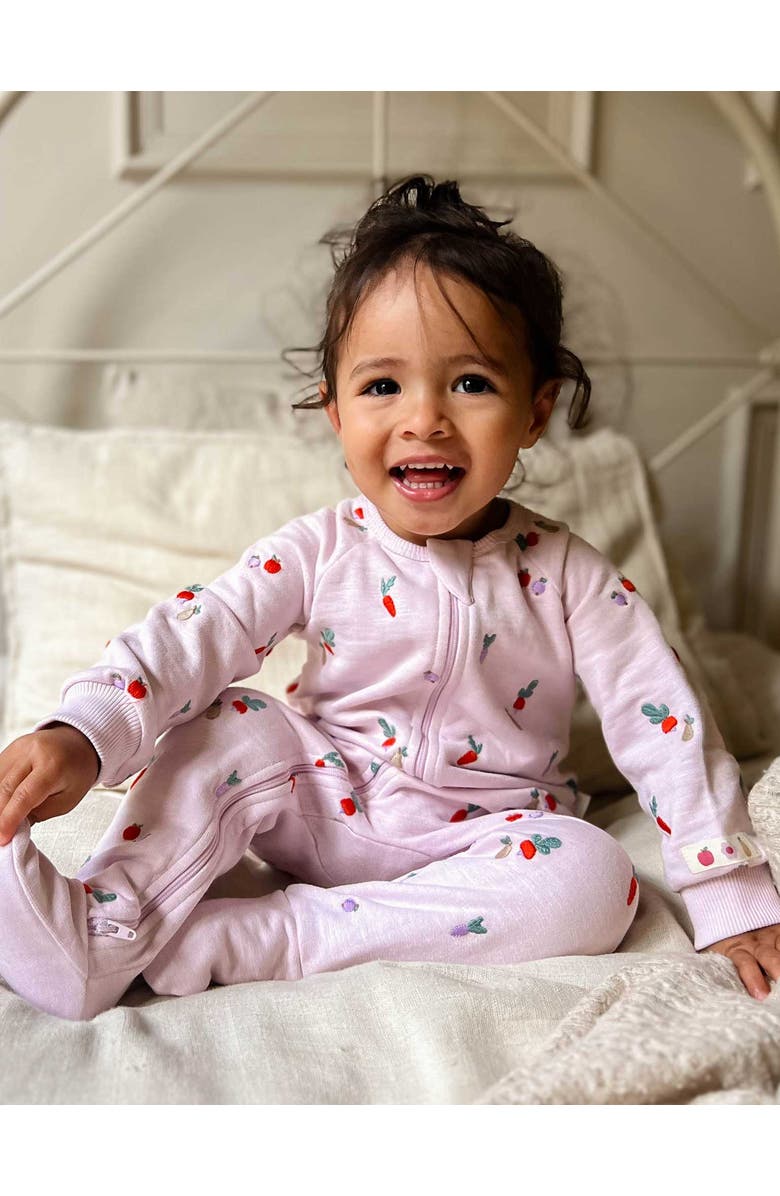 Purebaby Embroidered Fleece Footie, Alternate, color, Winter Fruits Broderie