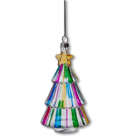 Multicolor Multi Stripe Glass Tree Ornament for Christmas Decor