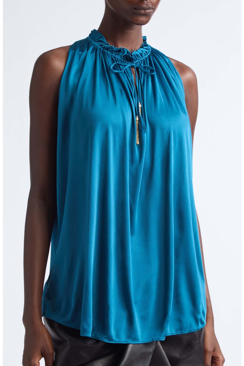Pleated Viscose Jersey Halter Top, Alternate, color, A49 DEEP BLUE