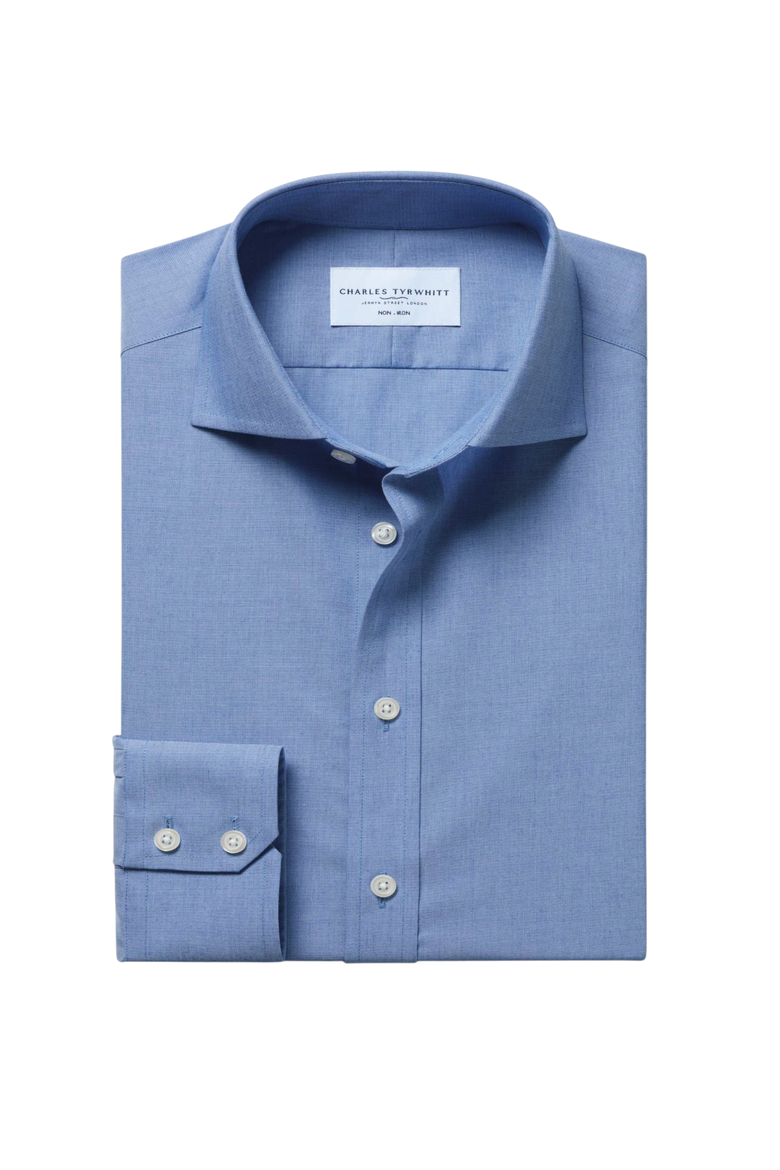 Non-Iron Cutaway Collar Poplin Shirt, Alternate, color, Mid Blue