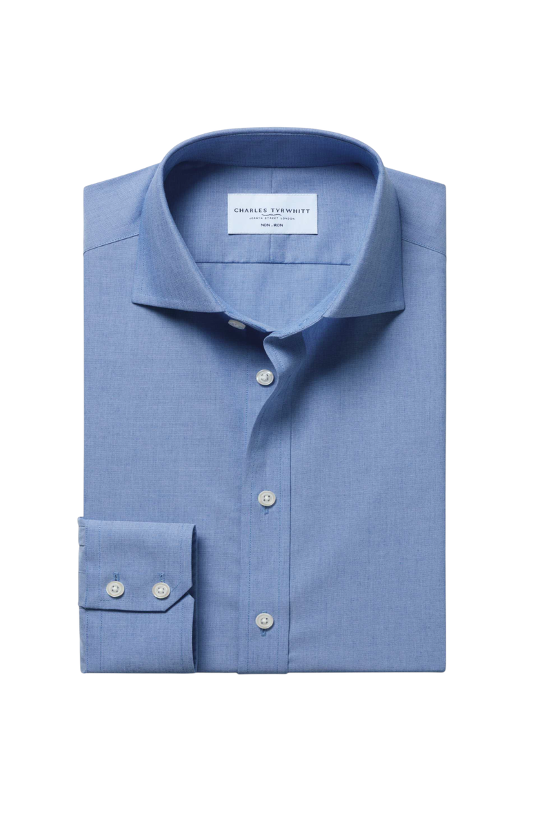 Charles Tyrwhitt Non-Iron Cutaway Collar Poplin Shirt, Alternate, color, Mid Blue