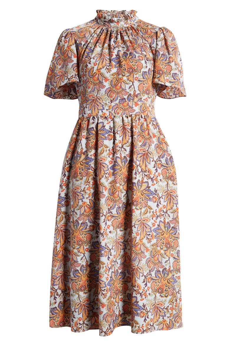 Print Mock Neck Midi Dress, Alternate, color, MINT MULTI