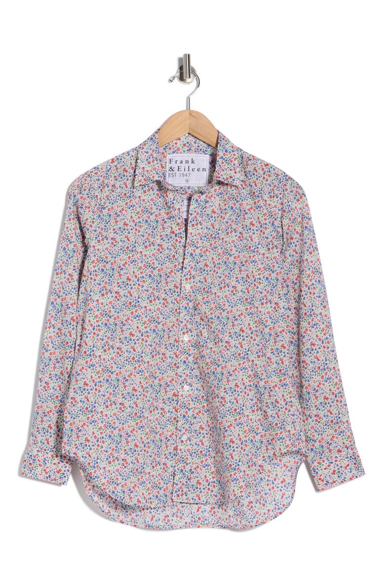 Cotton Button-Up Shirt, Alternate, color, RED BLUE SMALL FLOWERS