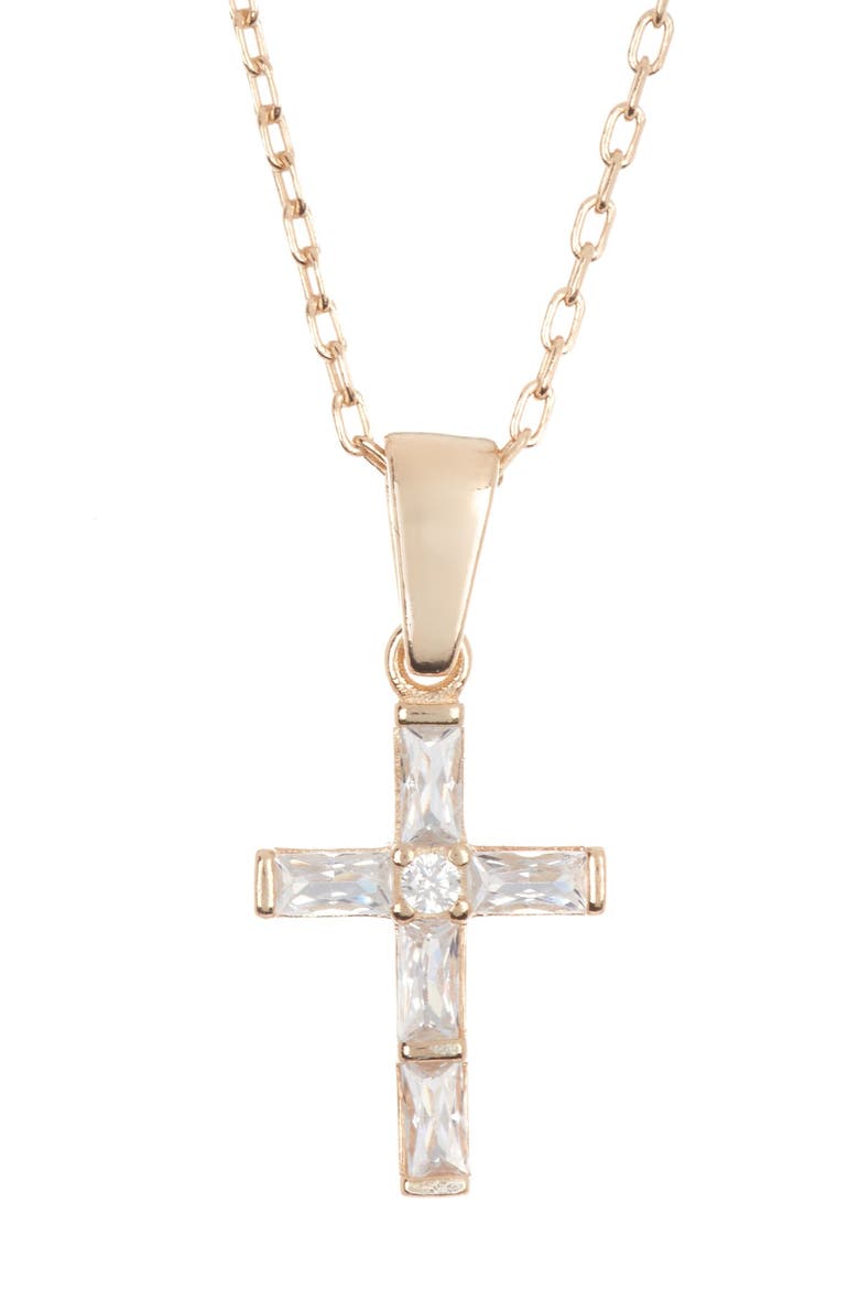 Crystal Baguette Cross Pendant Necklace, Alternate, color, GOLD